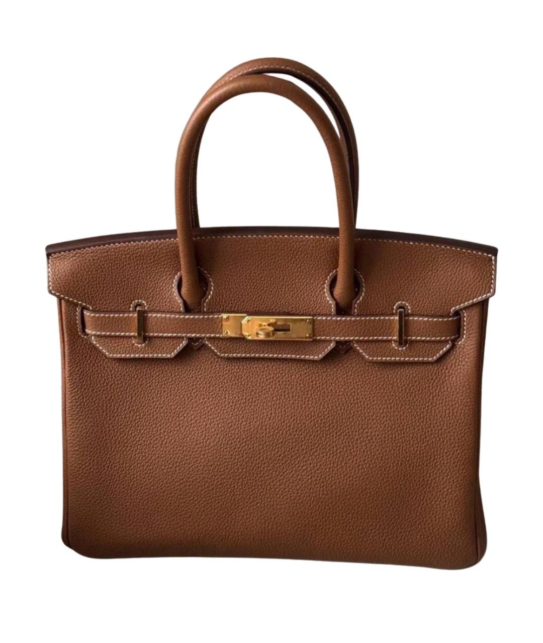 HERMES Коричневая кожаная сумка с короткими ручками, фото 1