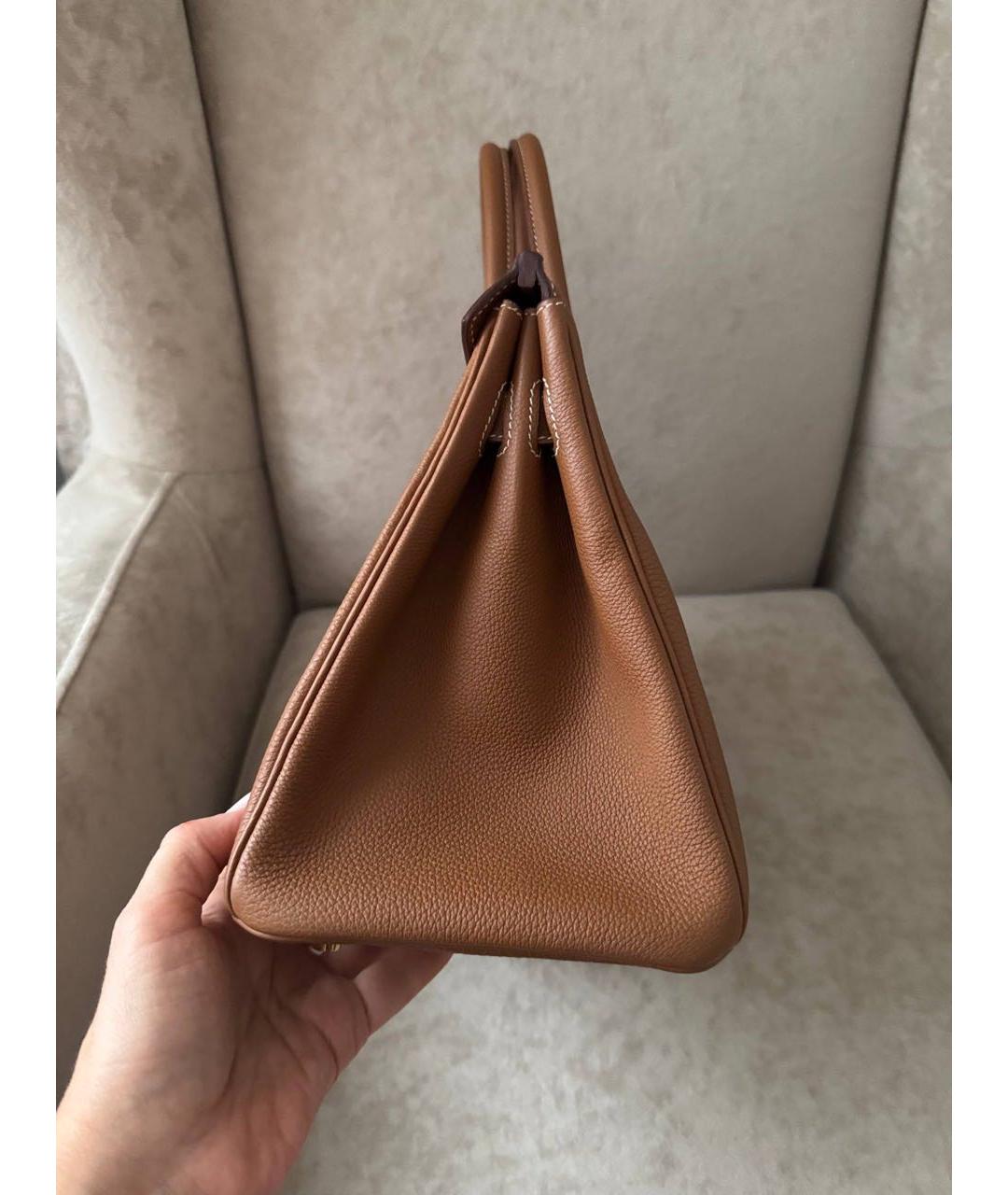 HERMES Коричневая кожаная сумка с короткими ручками, фото 6