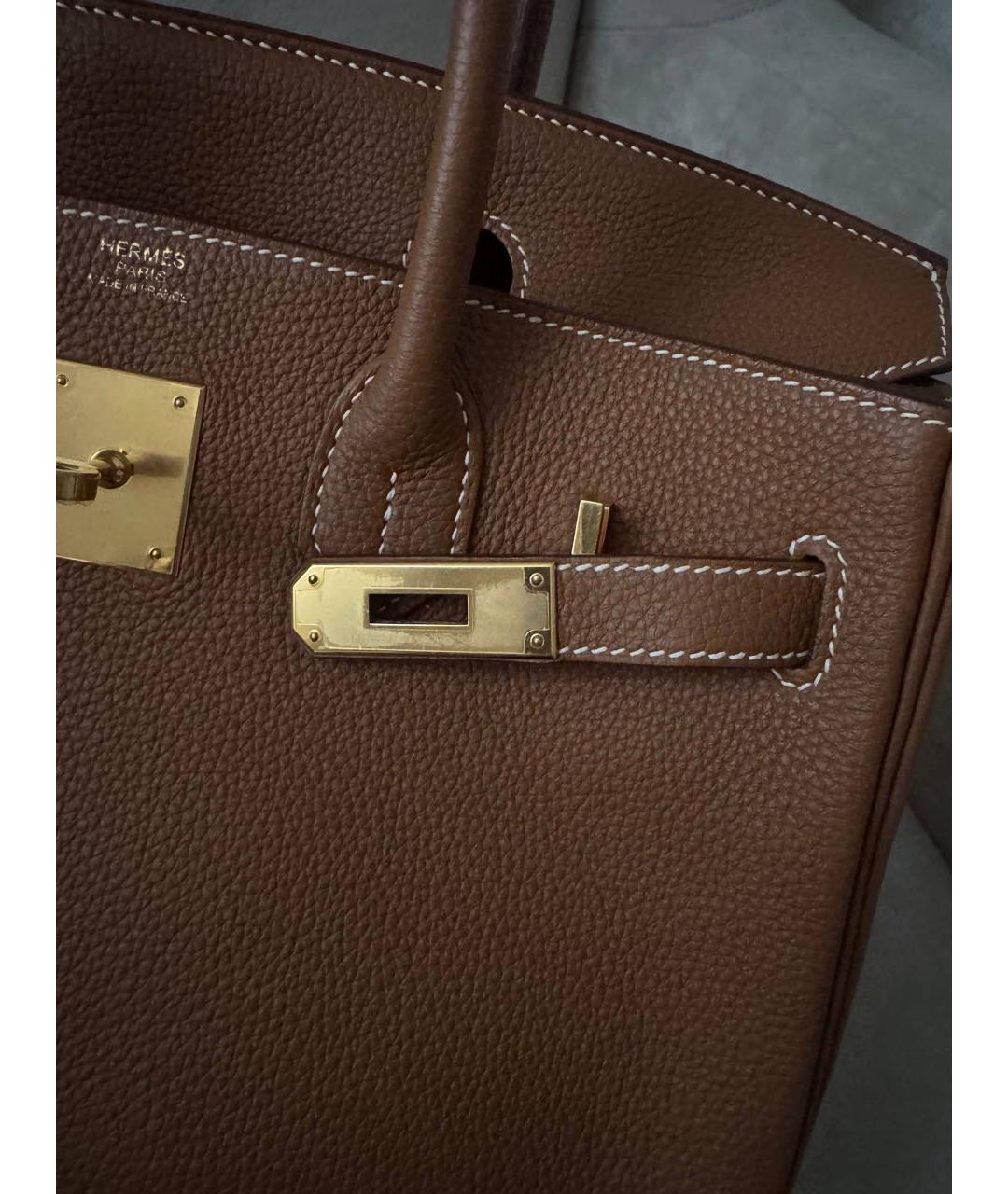 HERMES Коричневая кожаная сумка с короткими ручками, фото 8