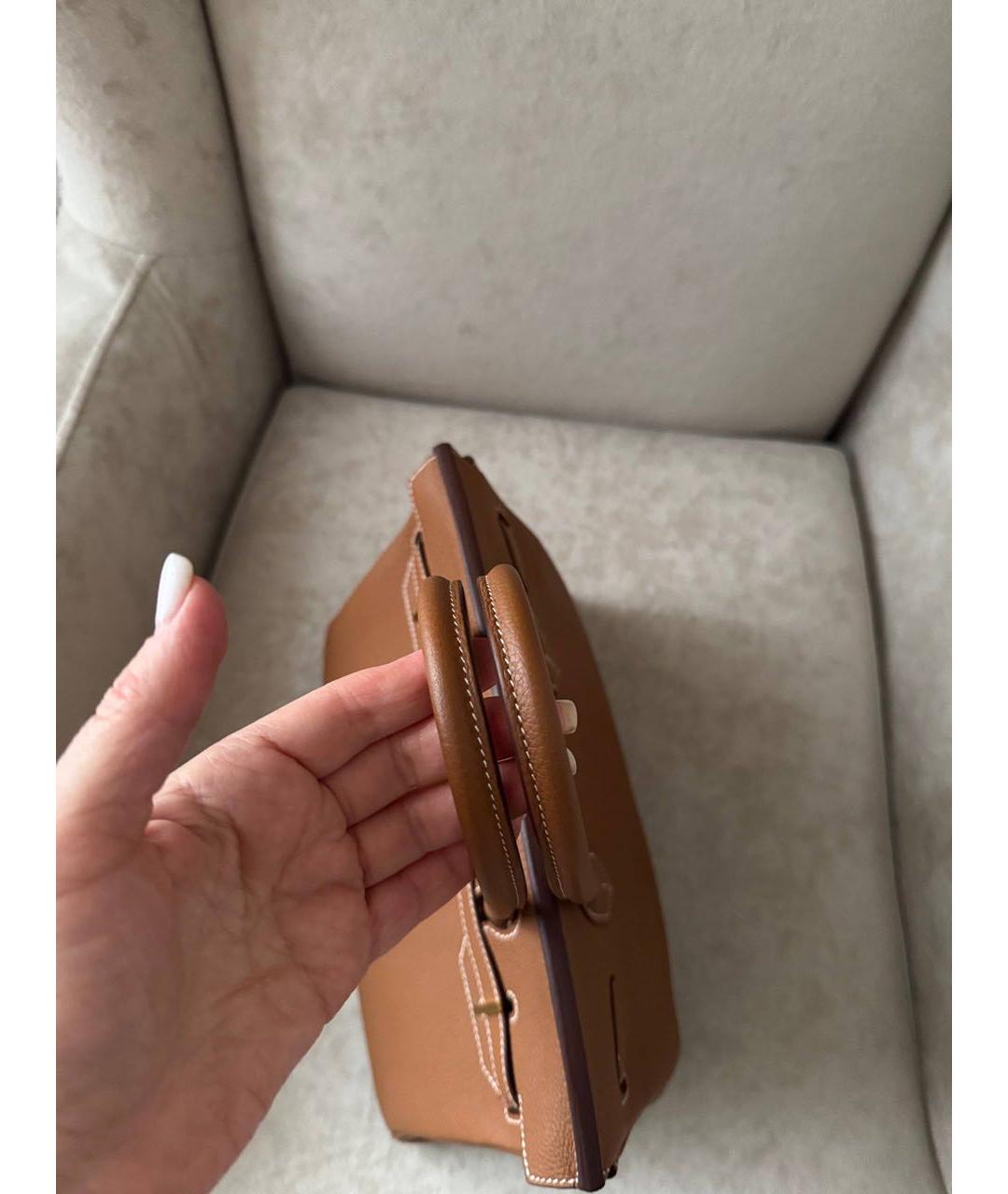 HERMES Коричневая кожаная сумка с короткими ручками, фото 3