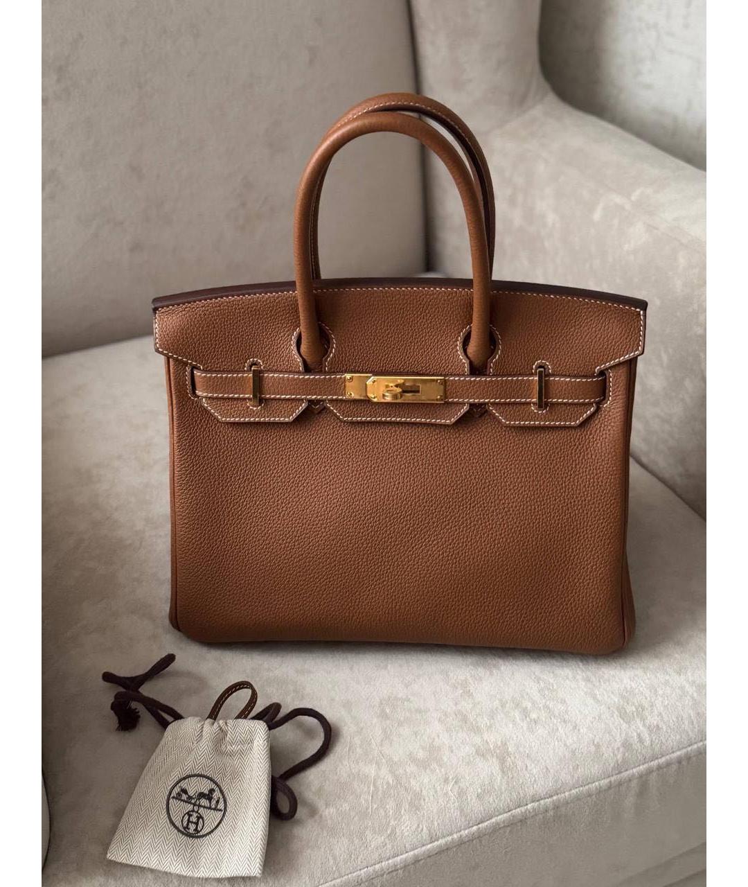HERMES Коричневая кожаная сумка с короткими ручками, фото 9