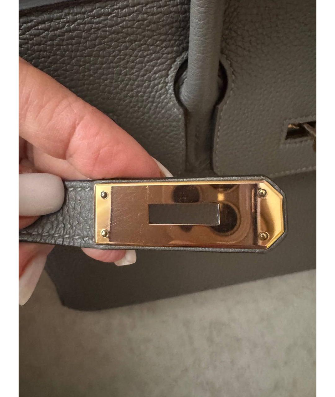 HERMES Серая кожаная сумка с короткими ручками, фото 6