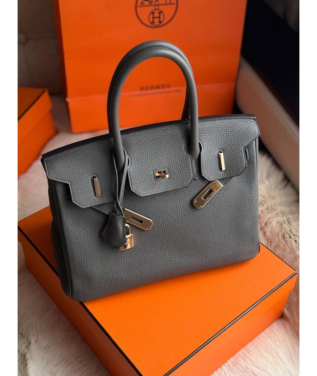 HERMES Серая кожаная сумка с короткими ручками, фото 9