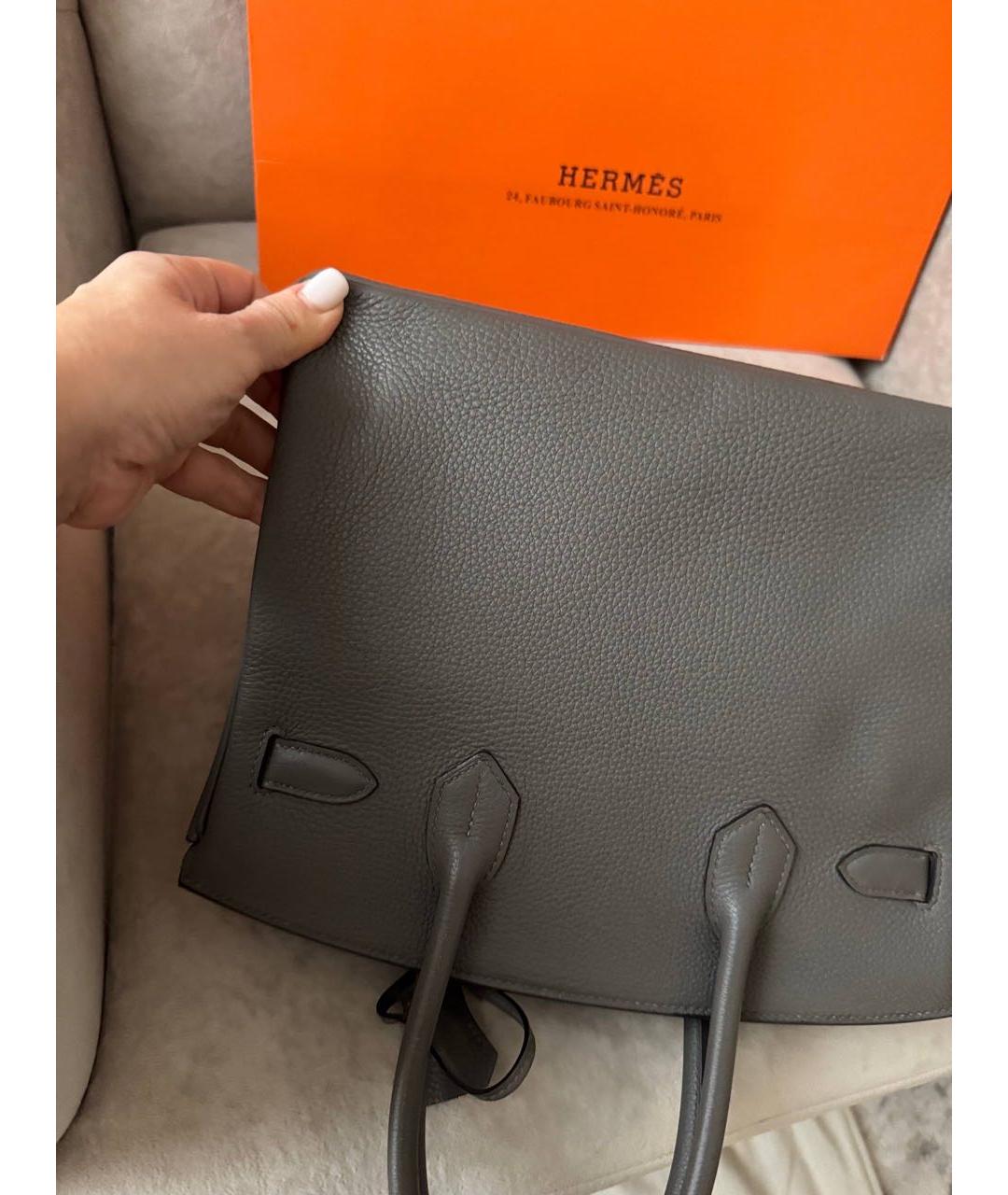 HERMES Серая кожаная сумка с короткими ручками, фото 3