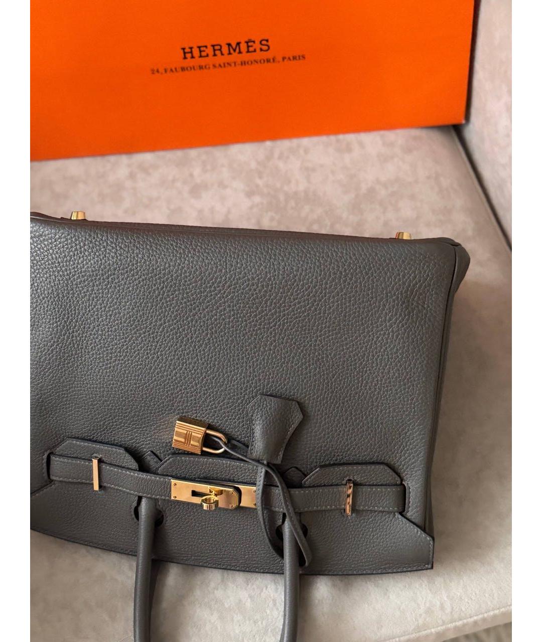 HERMES Серая кожаная сумка с короткими ручками, фото 2