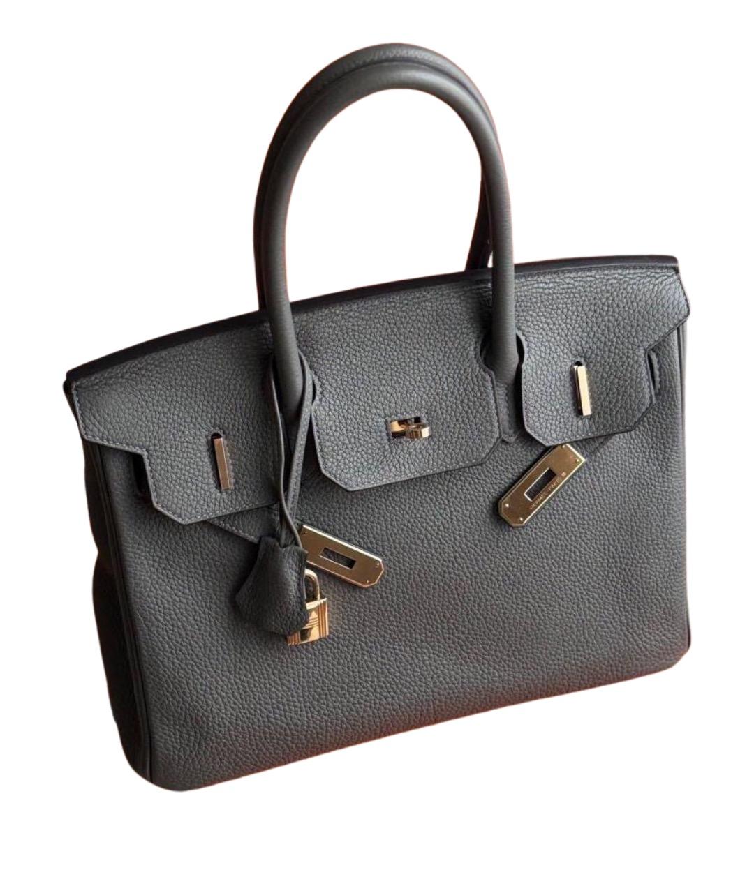 HERMES Серая кожаная сумка с короткими ручками, фото 1