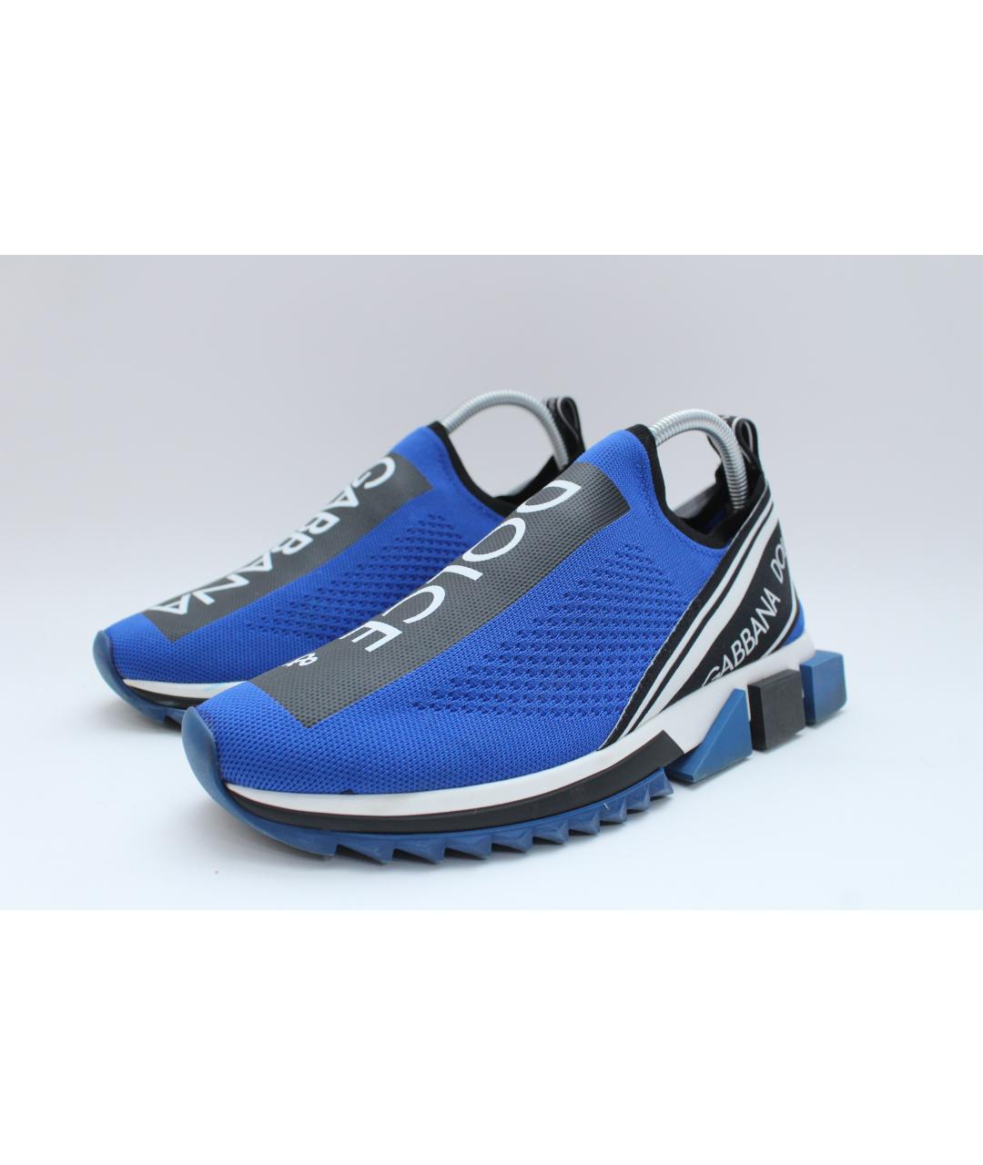 DOLCE&GABBANA Синие текстильные низкие кроссовки / кеды, фото 2