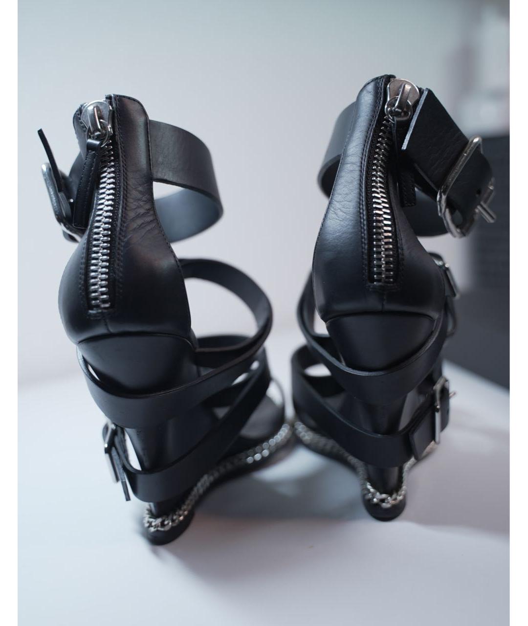 GIUSEPPE ZANOTTI DESIGN Черные кожаные босоножки, фото 6