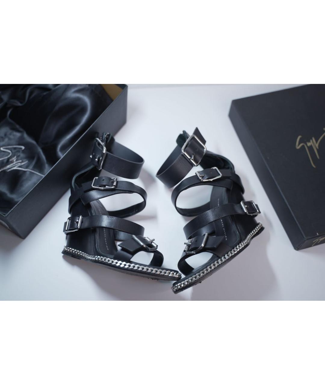 GIUSEPPE ZANOTTI DESIGN Черные кожаные босоножки, фото 3