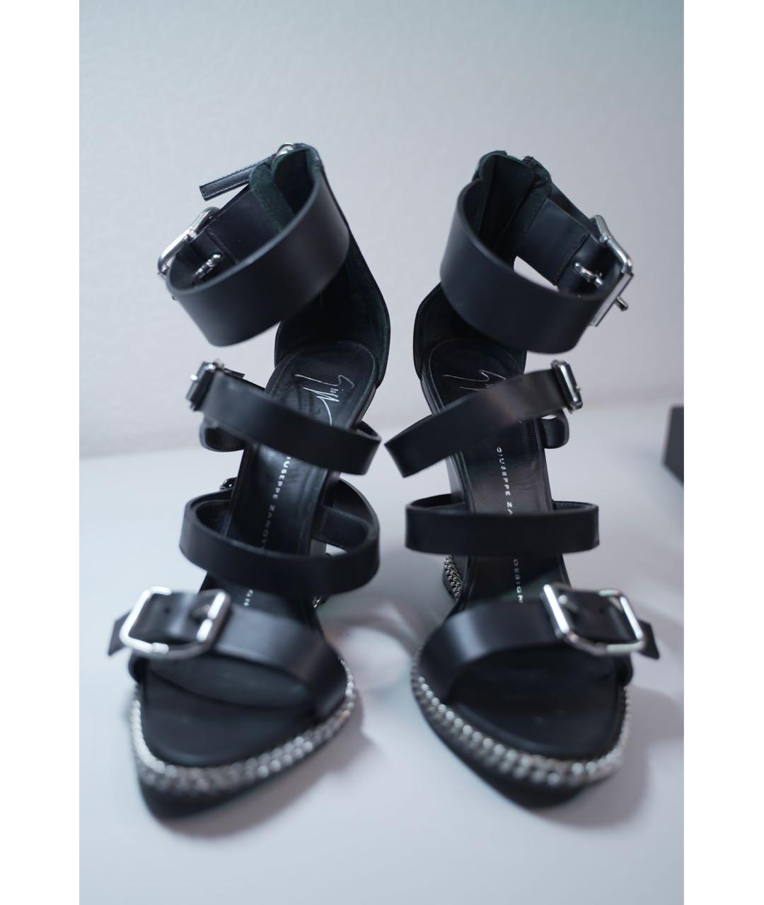 GIUSEPPE ZANOTTI DESIGN Черные кожаные босоножки, фото 4