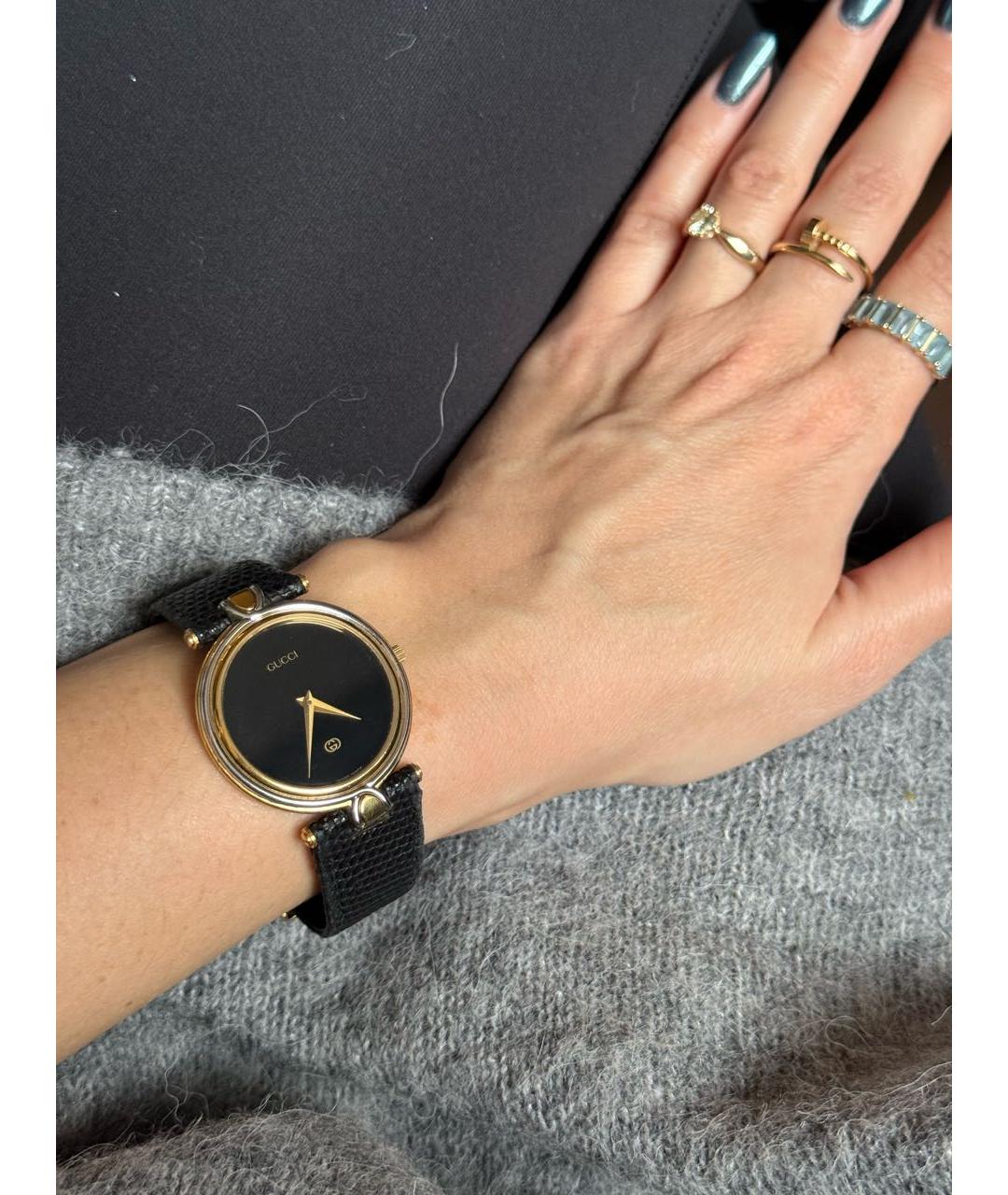 GUCCI Черные позолоченные часы, фото 8