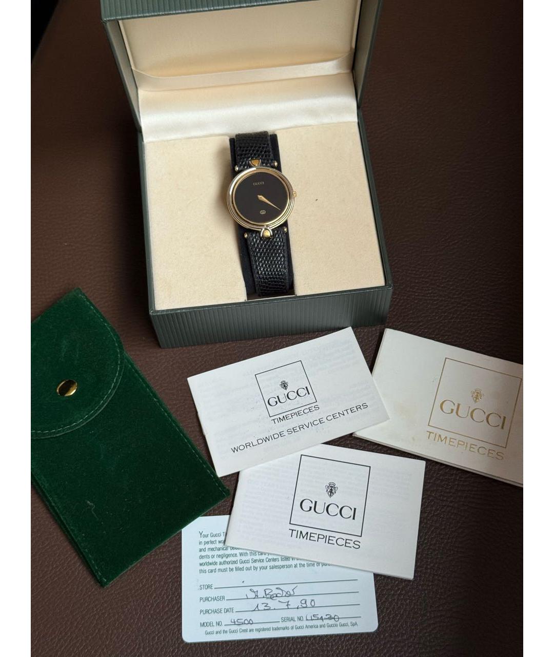 GUCCI Черные позолоченные часы, фото 4