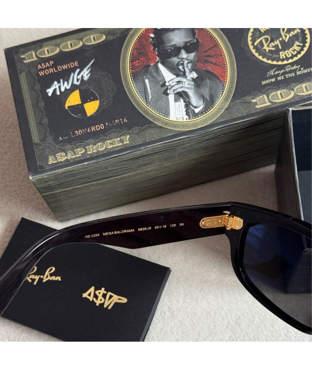 RAY BAN Черные пластиковые солнцезащитные очки, фото 4