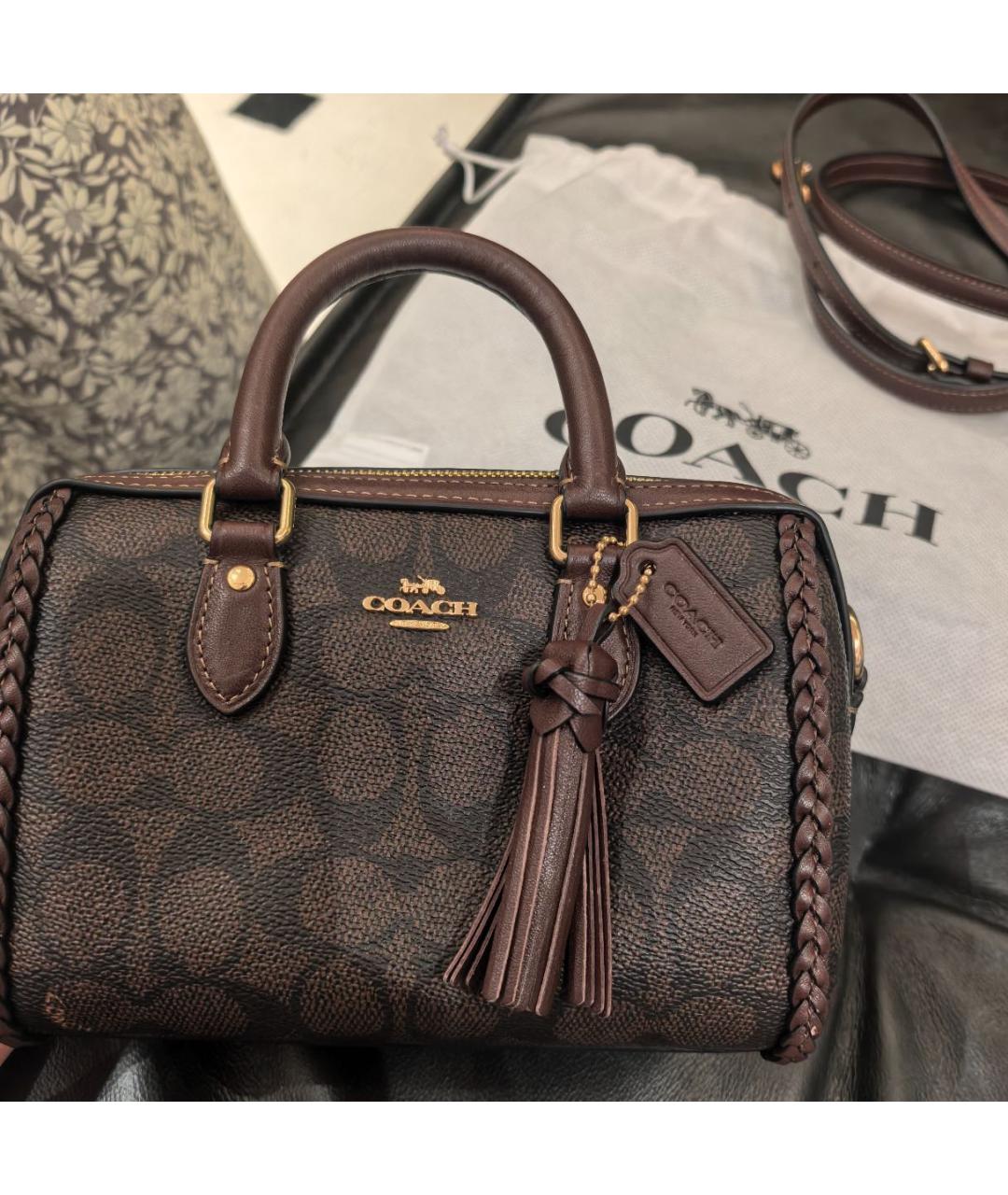 COACH Коричневая сумка с короткими ручками, фото 7