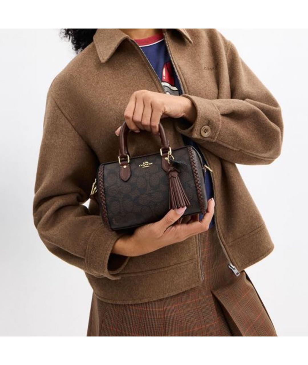 COACH Коричневая сумка с короткими ручками, фото 5