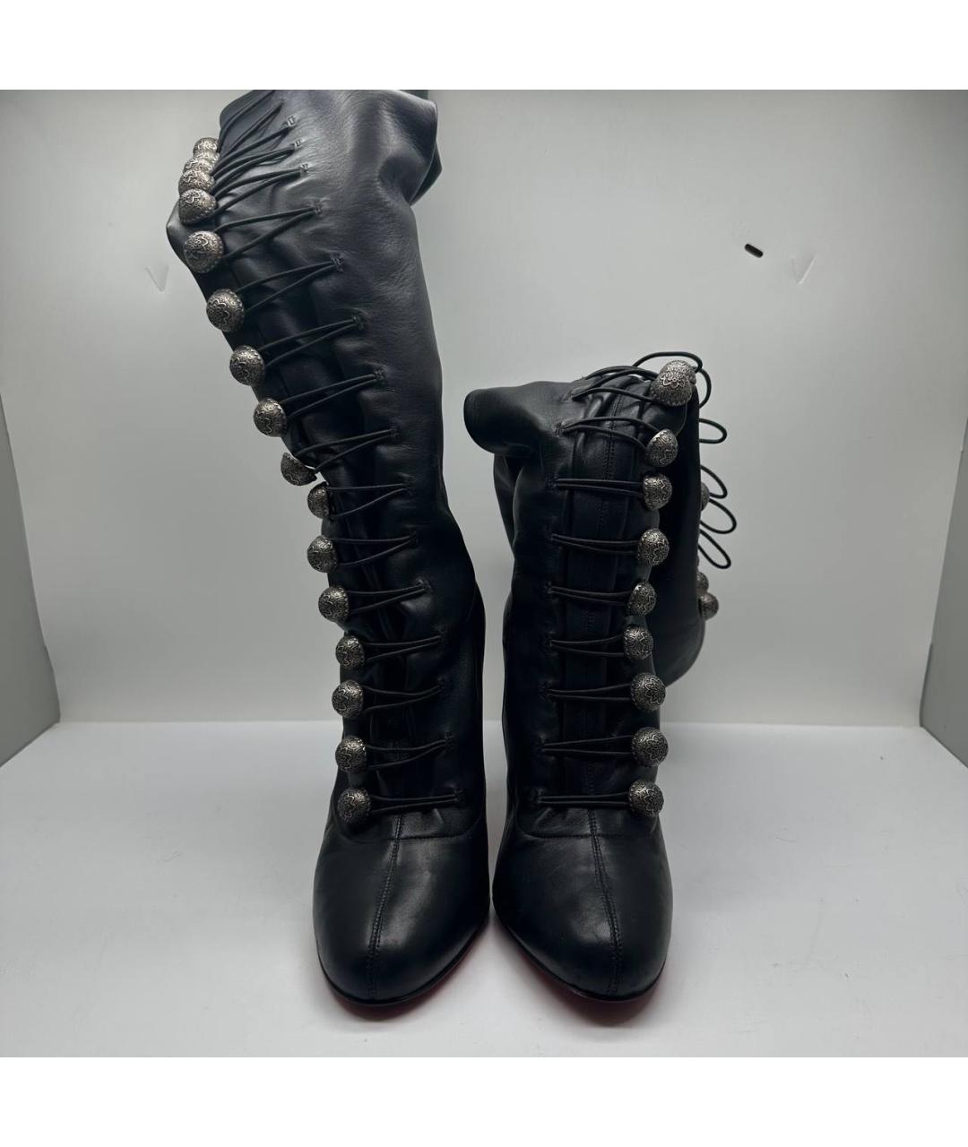 CHRISTIAN LOUBOUTIN Черные кожаные сапоги, фото 2