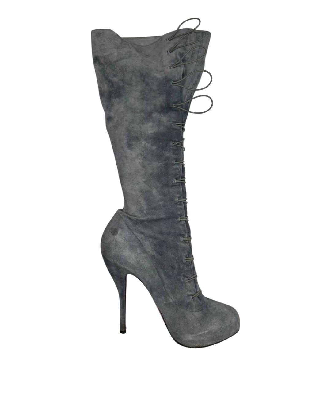 CHRISTIAN LOUBOUTIN Серые замшевые сапоги, фото 1
