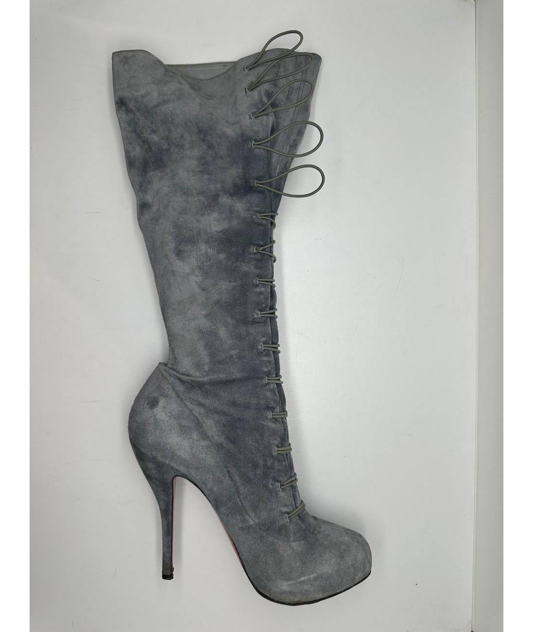 CHRISTIAN LOUBOUTIN Серые замшевые сапоги, фото 5