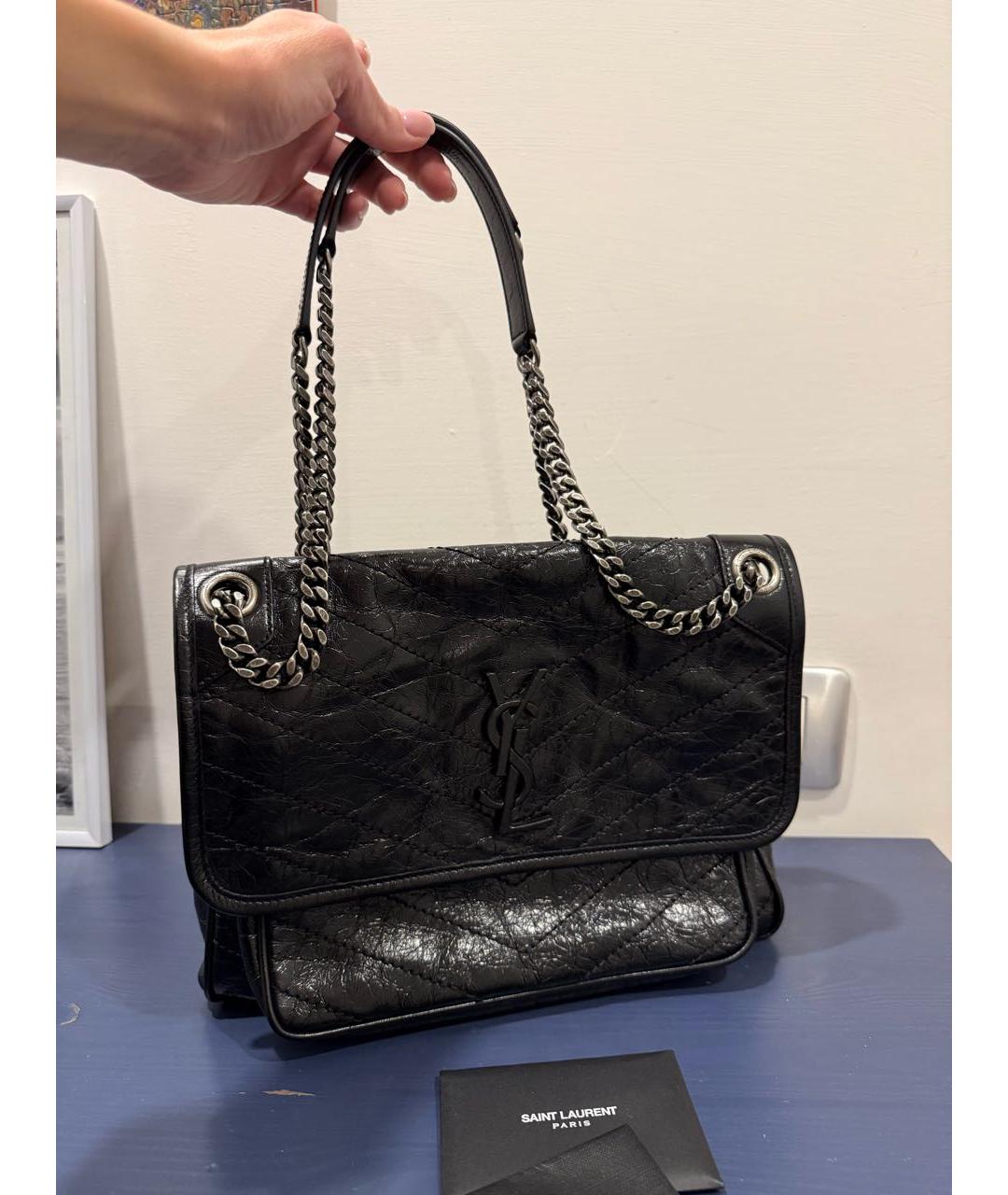 SAINT LAURENT Черная кожаная сумка через плечо, фото 6