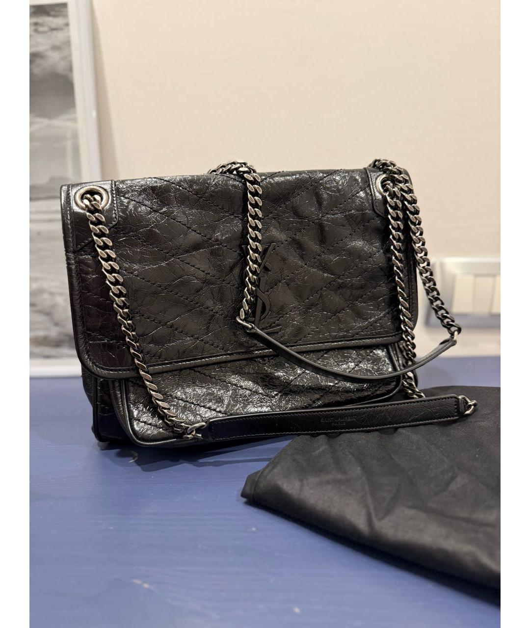 SAINT LAURENT Черная кожаная сумка через плечо, фото 5