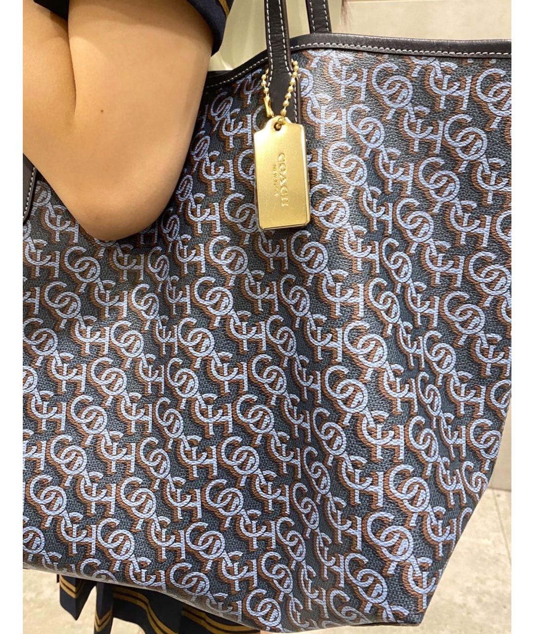 COACH Темно-синяя кожаная сумка тоут, фото 7