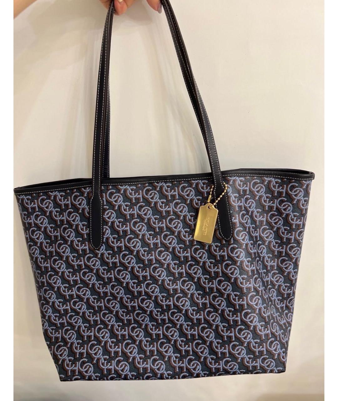 COACH Темно-синяя кожаная сумка тоут, фото 6