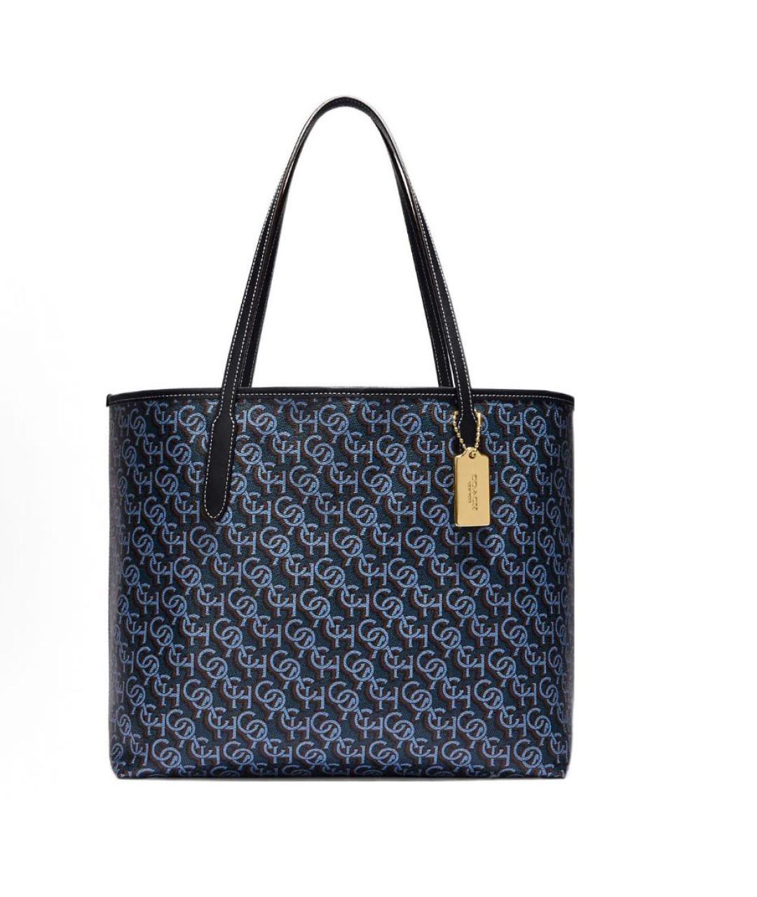 COACH Темно-синяя кожаная сумка тоут, фото 1