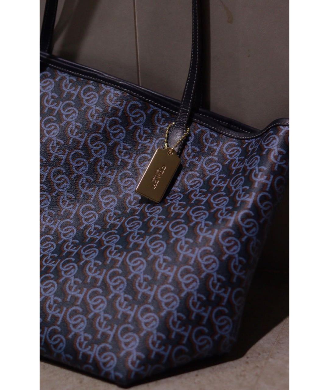 COACH Темно-синяя кожаная сумка тоут, фото 5