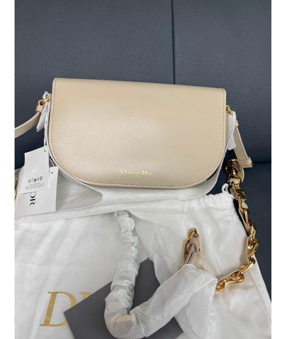 CHRISTIAN DIOR Бежевая кожаная сумка через плечо, фото 3