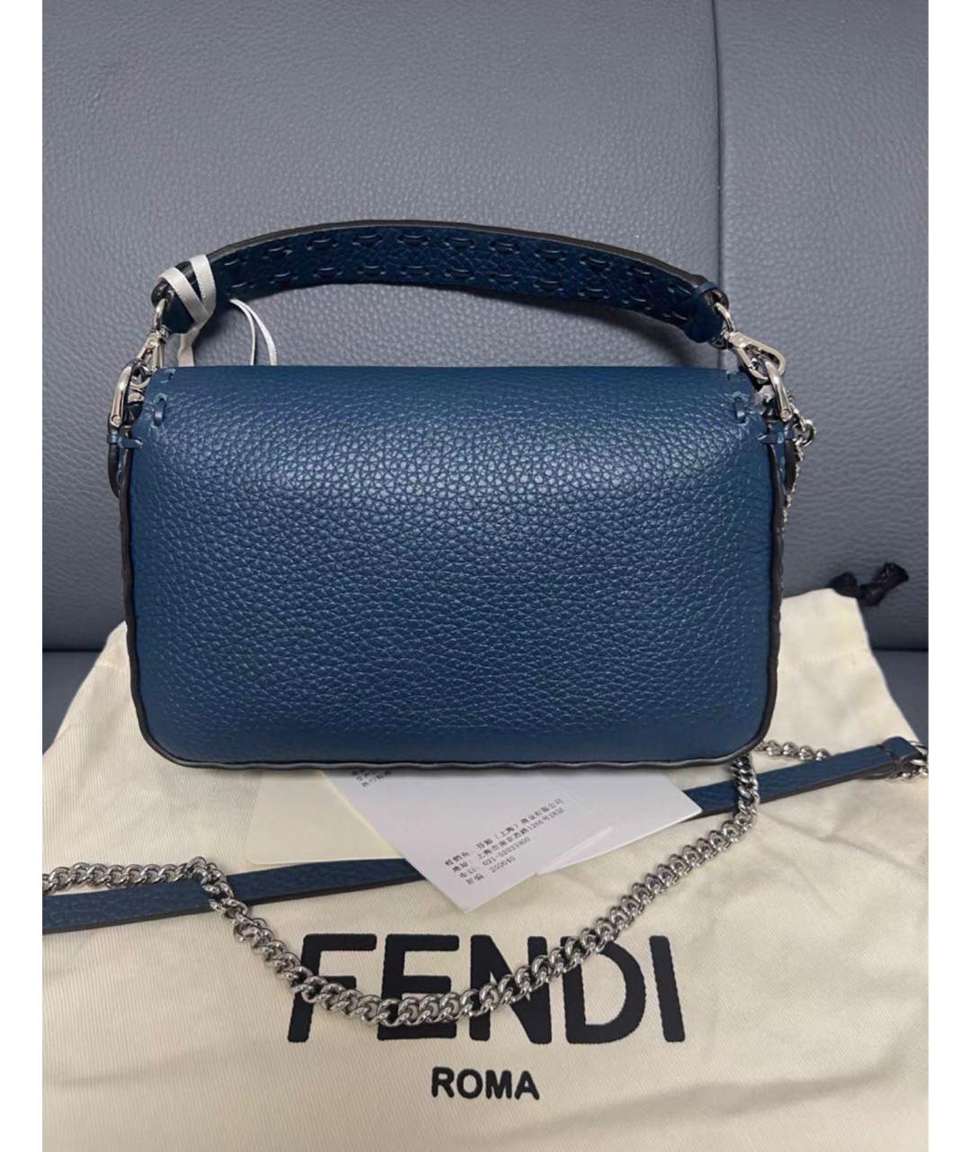 FENDI Темно-синяя кожаная сумка с короткими ручками, фото 3