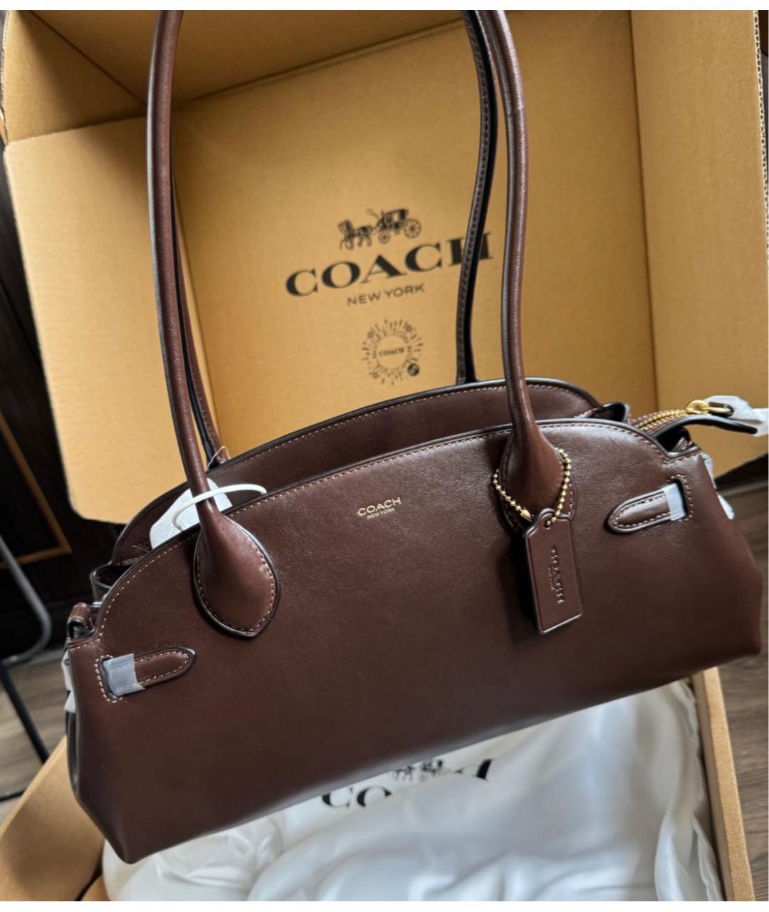 COACH Коричневая кожаная сумка через плечо, фото 4