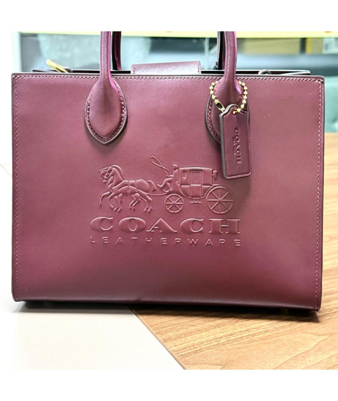 COACH Бордовая кожаная сумка тоут, фото 8