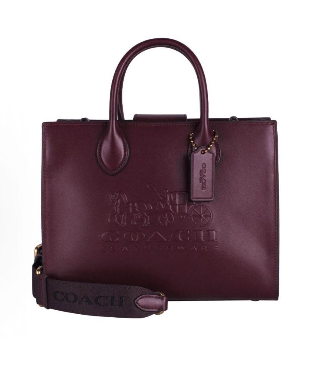 COACH Бордовая кожаная сумка тоут, фото 1