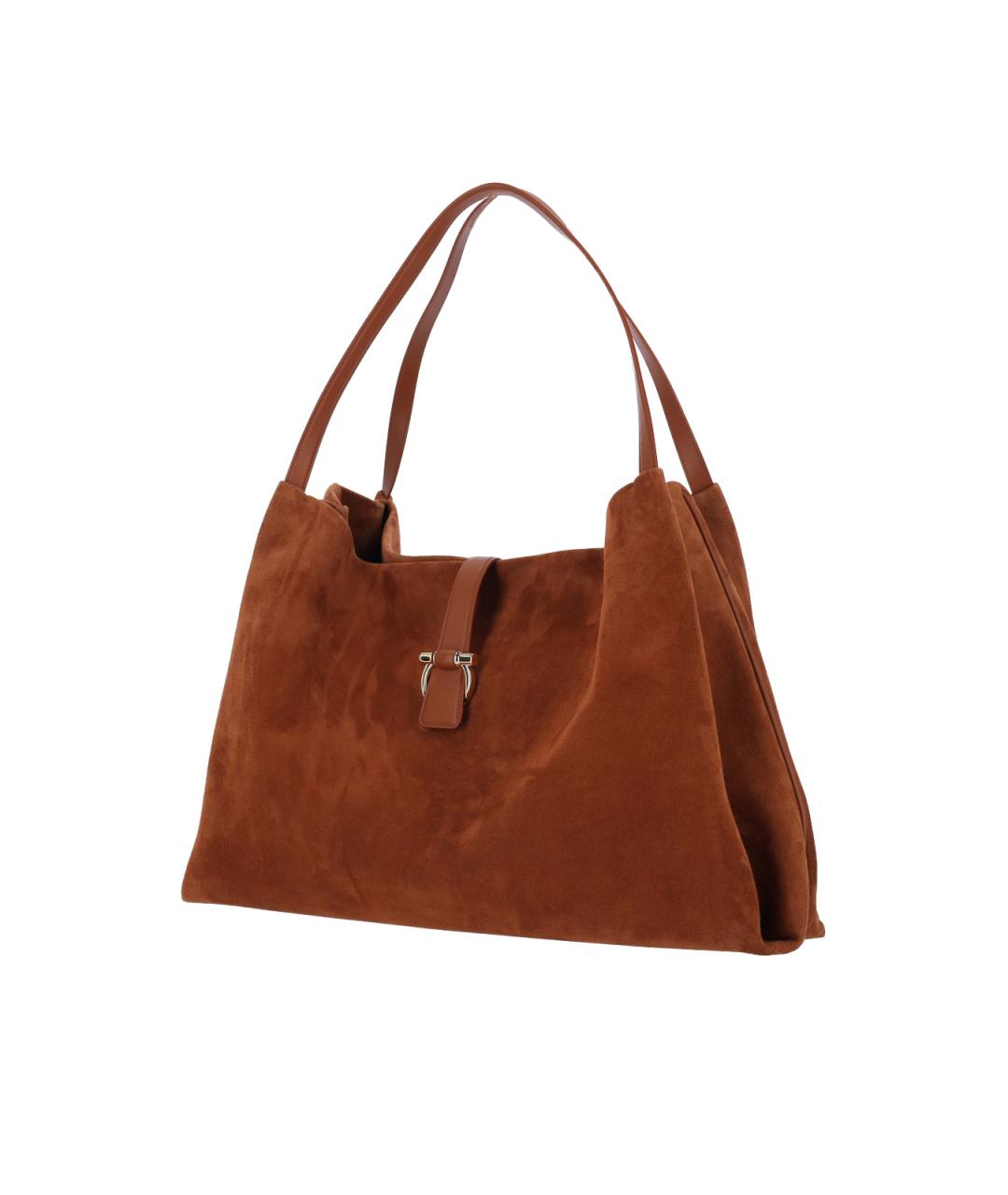 FERRAGAMO Коричневая замшевая сумка с короткими ручками, фото 2