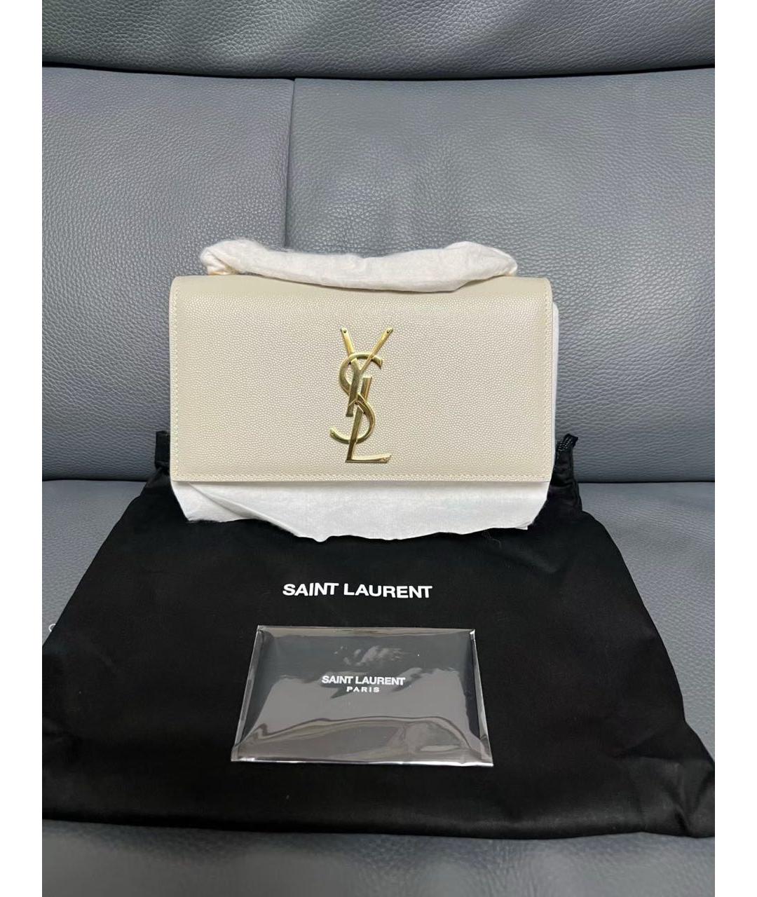 SAINT LAURENT Белая кожаная сумка через плечо, фото 2