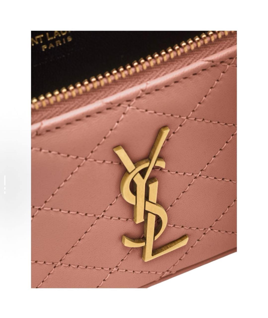 SAINT LAURENT Розовая кожаная сумка с короткими ручками, фото 3