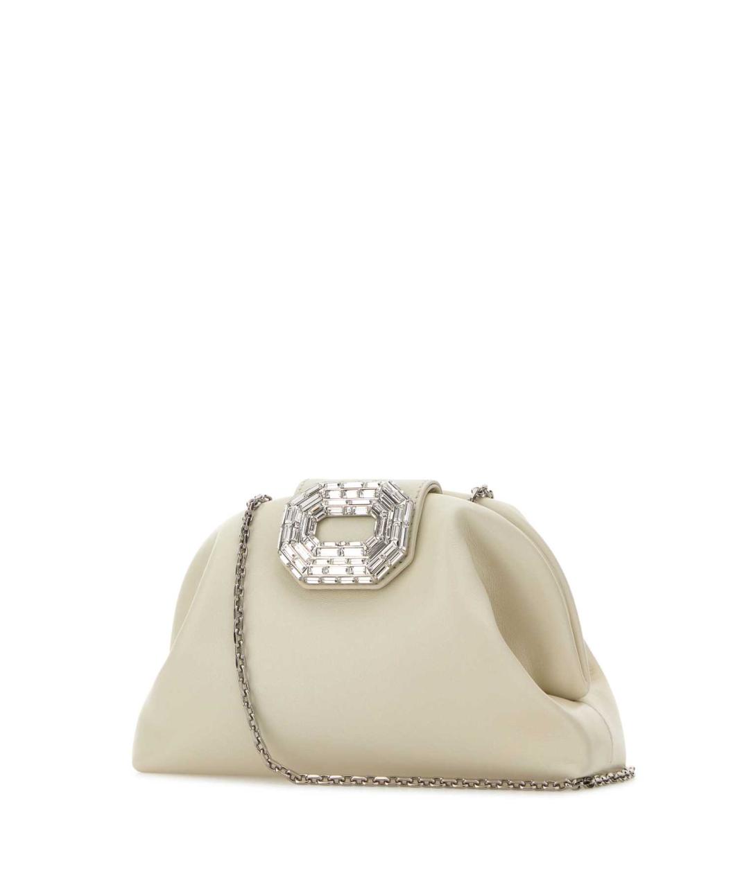 Amina Muaddi Белая кожаная сумка с короткими ручками, фото 2