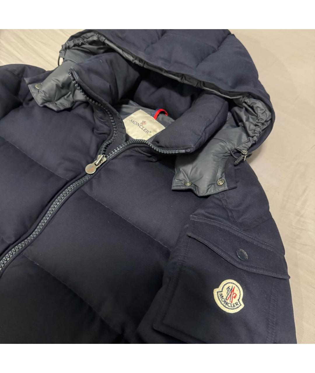 MONCLER Темно-синий шерстяной пуховик, фото 2