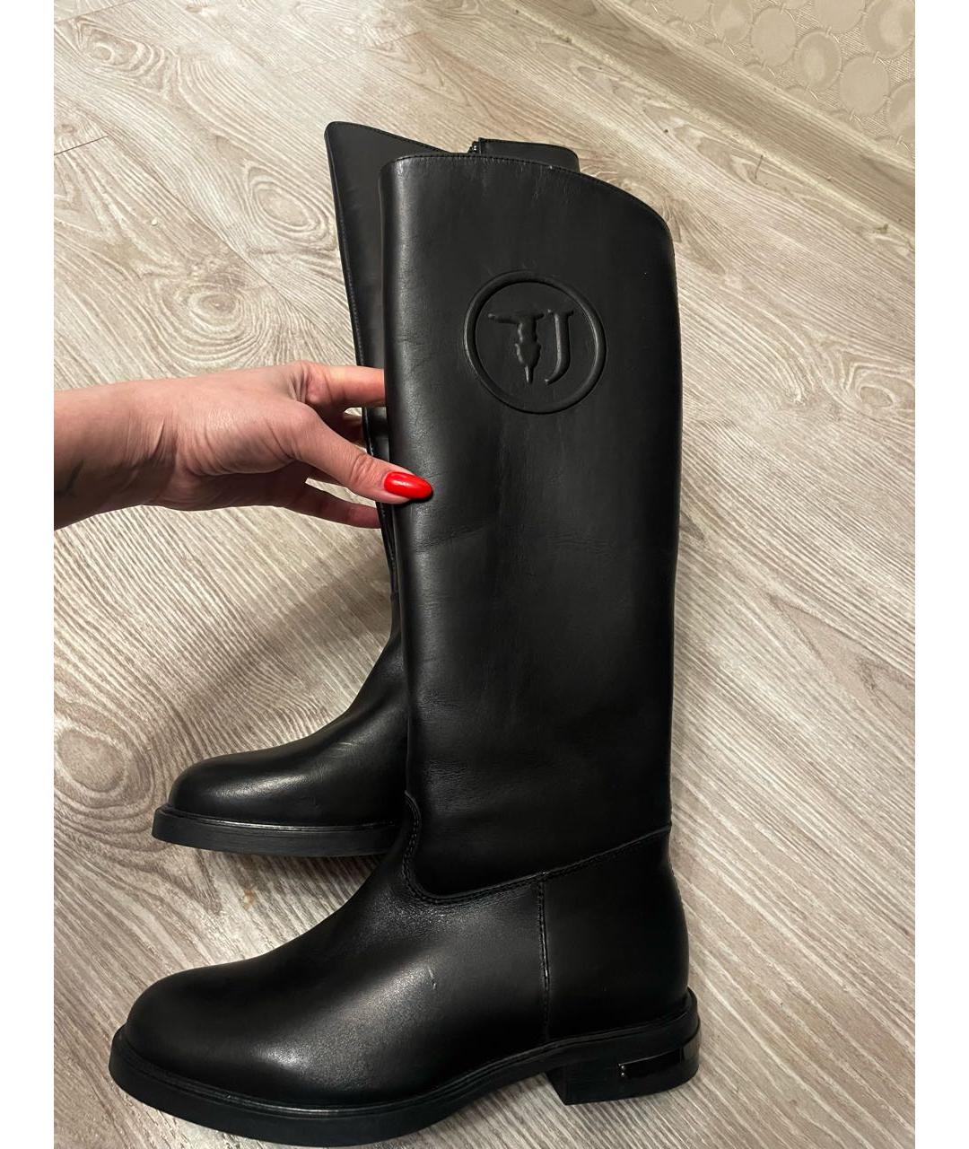 TRUSSARDI JEANS Черные кожаные сапоги, фото 4