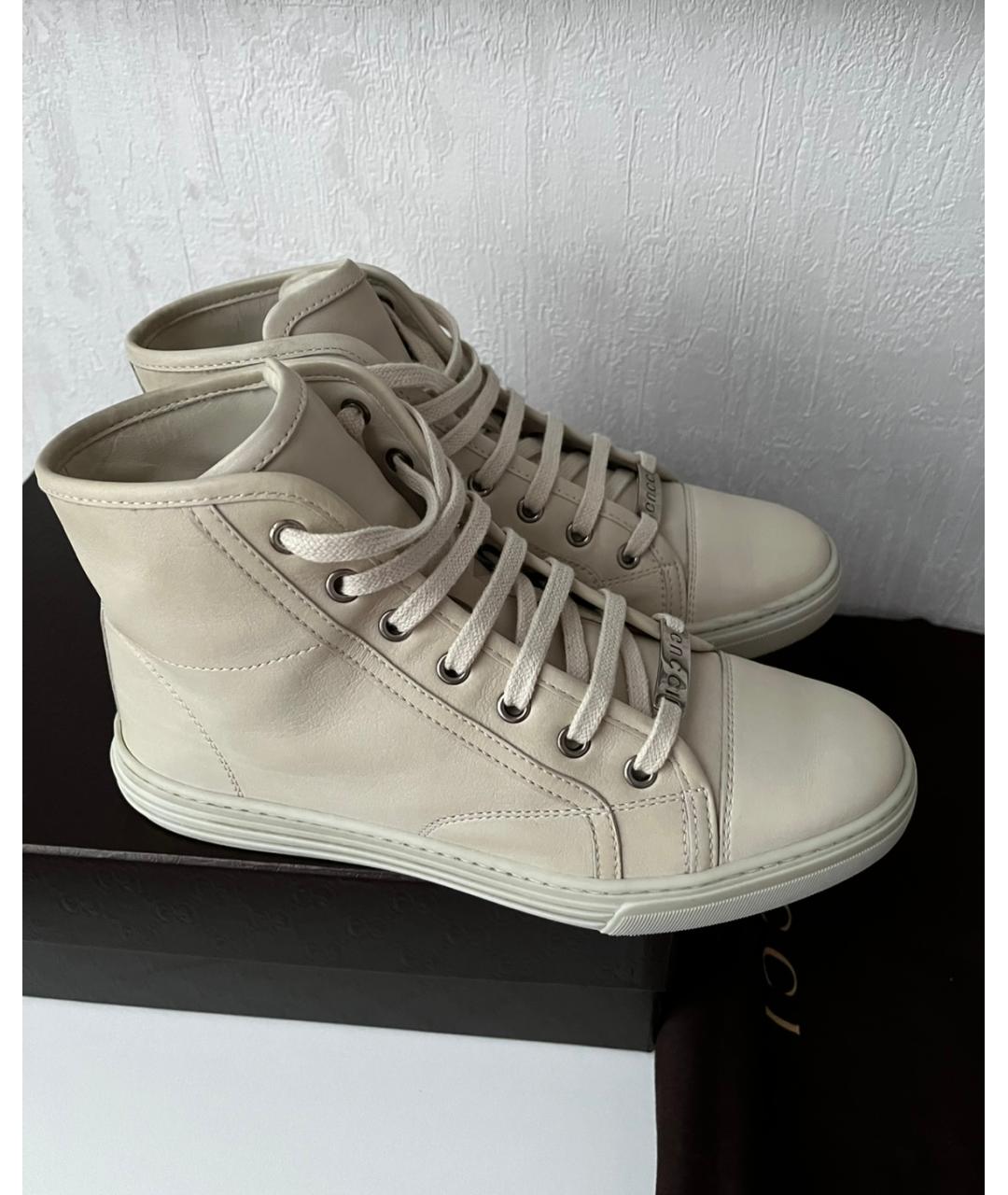 GUCCI Бежевые кожаные кеды, фото 10