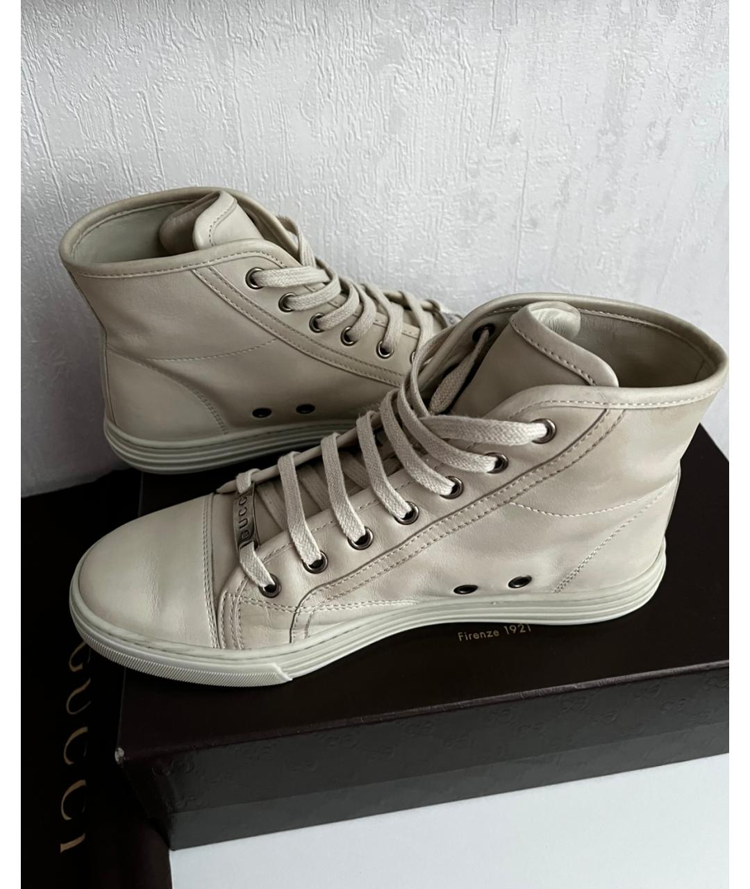 GUCCI Бежевые кожаные кеды, фото 6