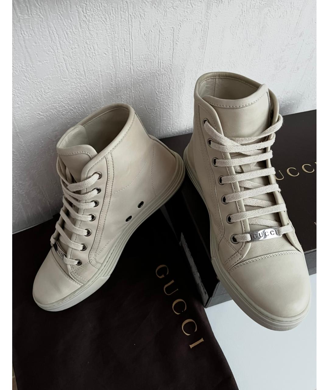 GUCCI Бежевые кожаные кеды, фото 9