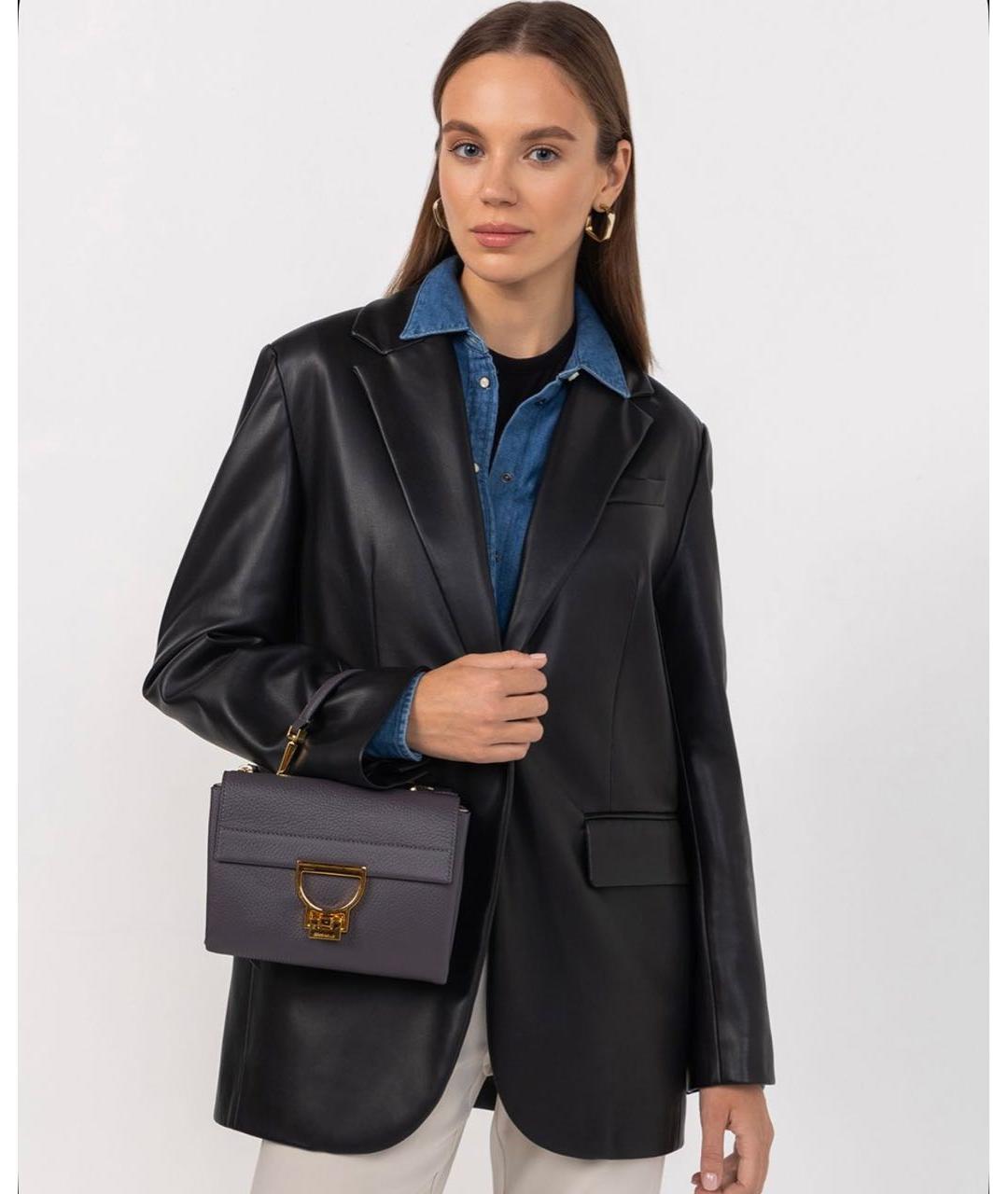 COCCINELLE Антрацитовая кожаная сумка с короткими ручками, фото 5