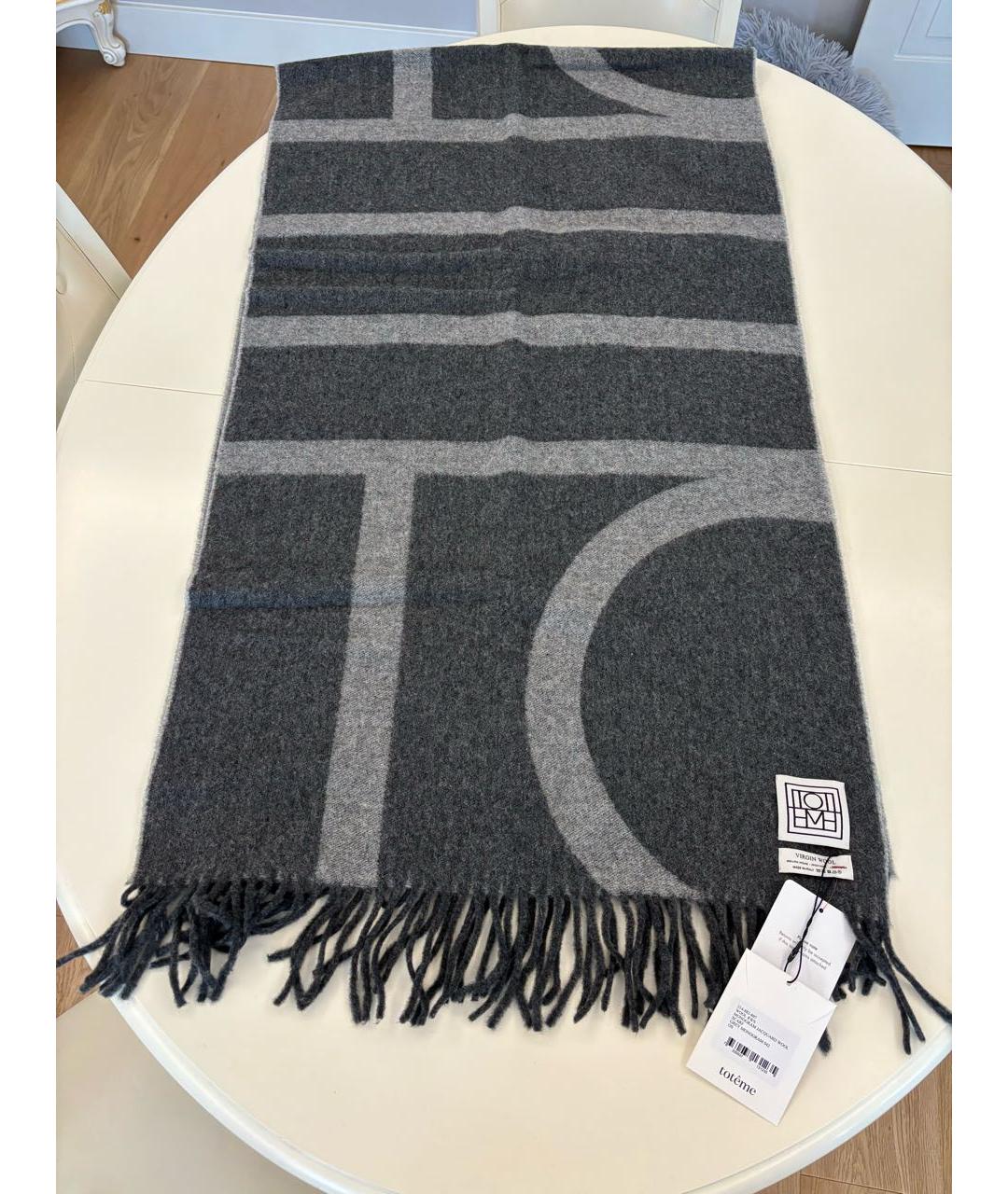 TOTEME Серый шерстяной шарф, фото 2