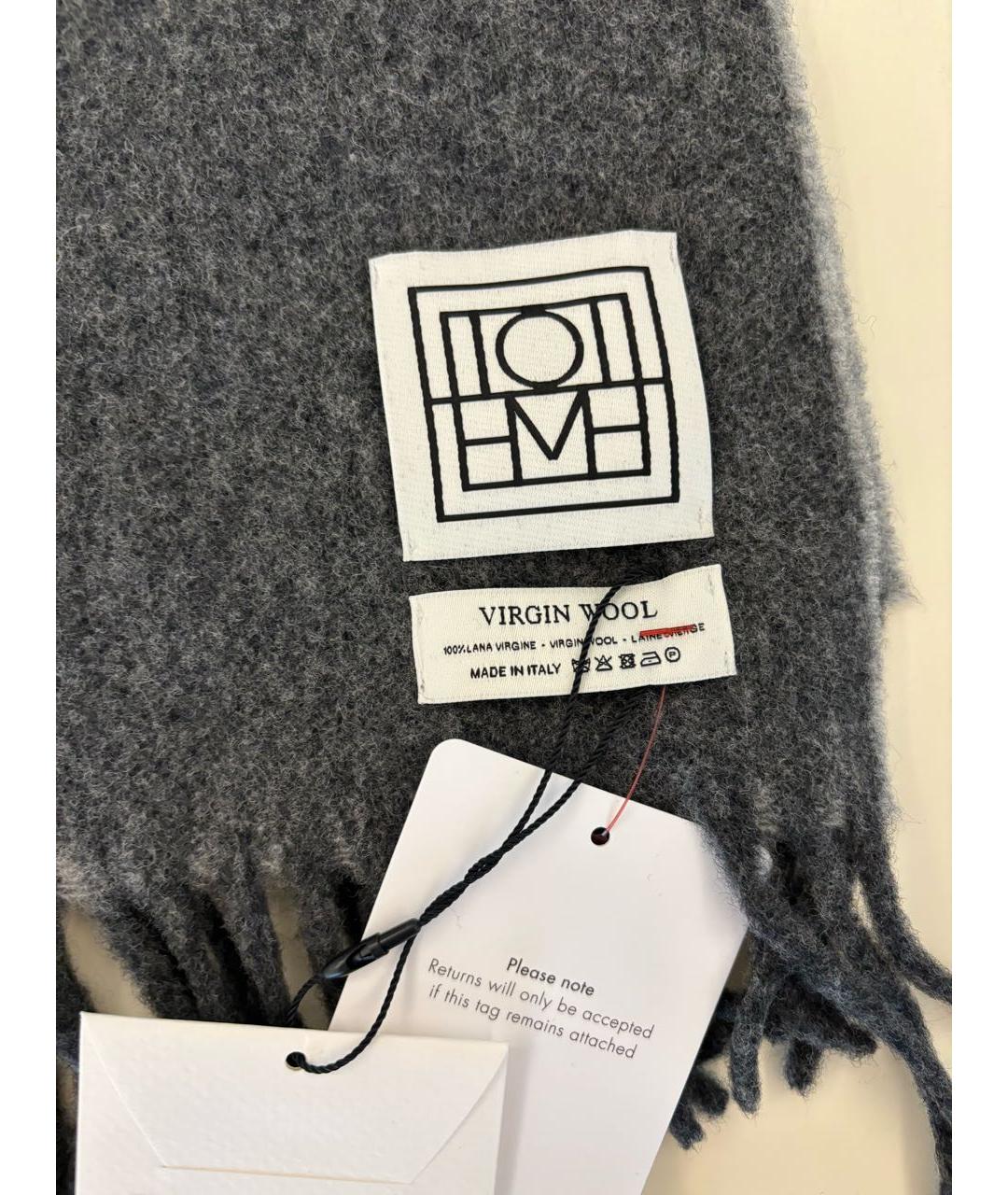 TOTEME Серый шерстяной шарф, фото 6