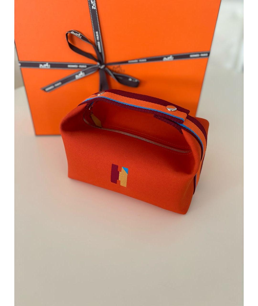 HERMES Оранжевая тканевая косметичка, фото 8