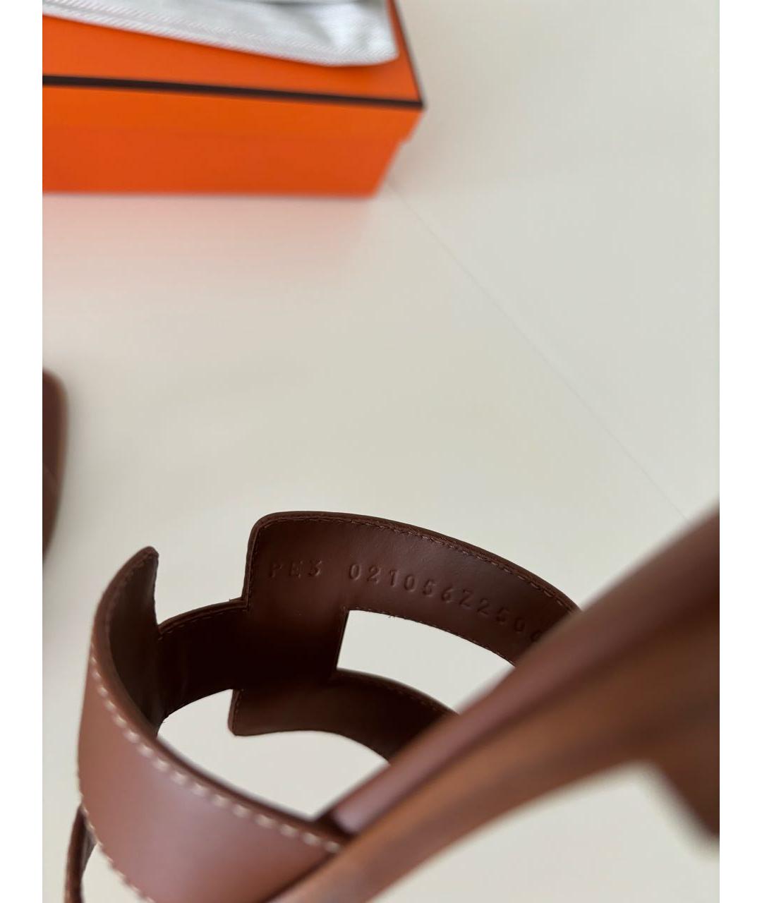 HERMES Коричневые кожаные шлепанцы, фото 5