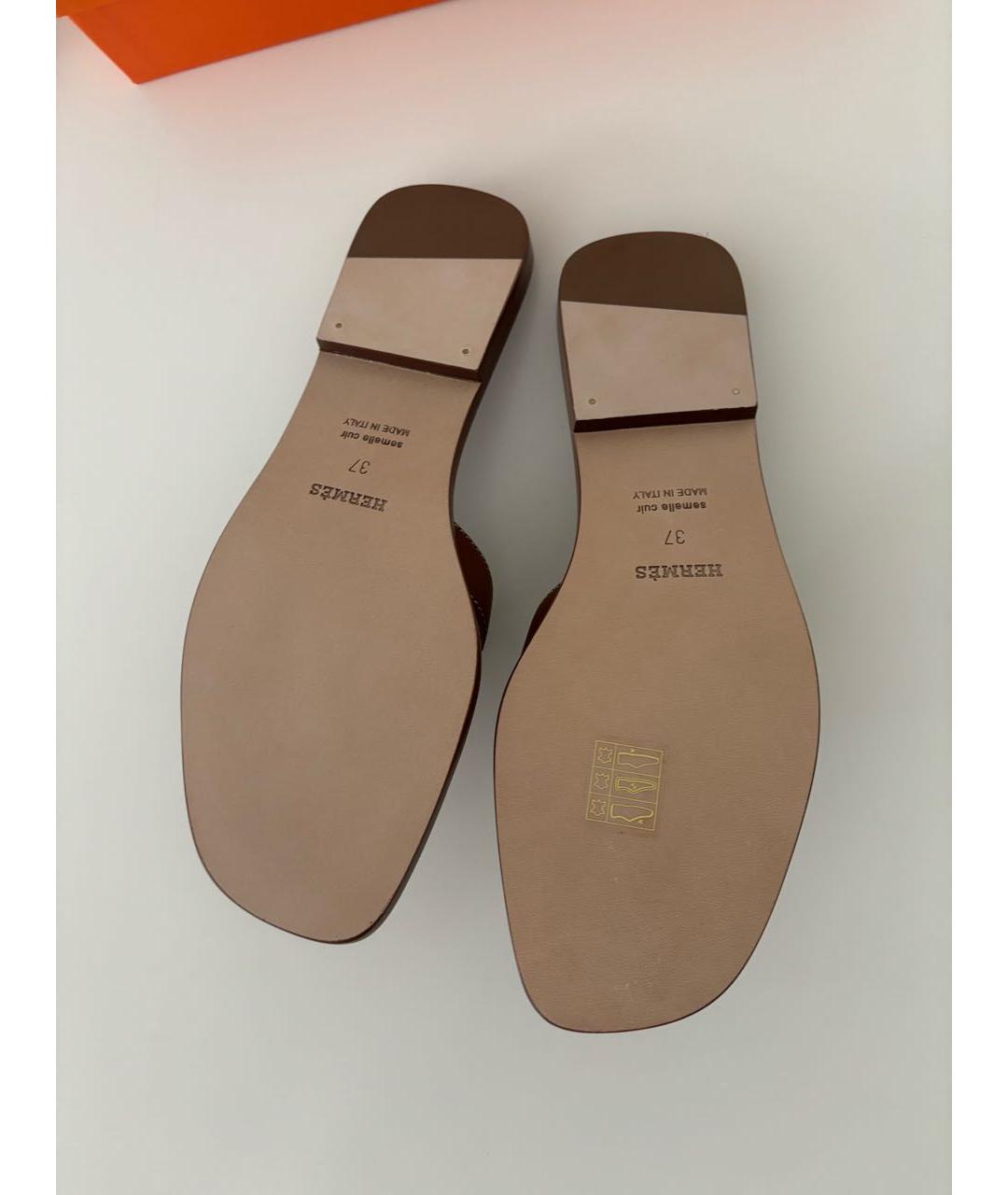 HERMES Коричневые кожаные шлепанцы, фото 4