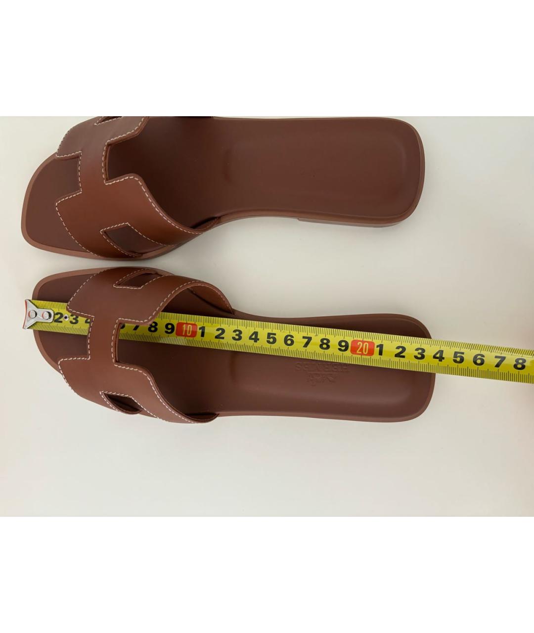 HERMES Коричневые кожаные шлепанцы, фото 6