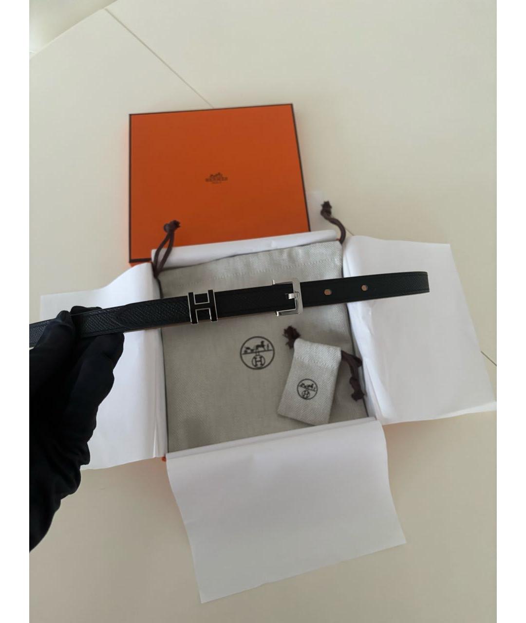 HERMES Черный кожаный ремень, фото 8